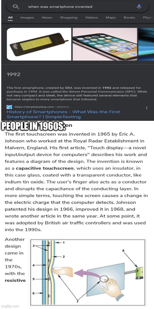When was touchscreen phones invented.... | PEOPLE IN 1960S: | image tagged in memes,blank transparent square,help i accidentally,funny,when was x invented,i hate it when | made w/ Imgflip meme maker