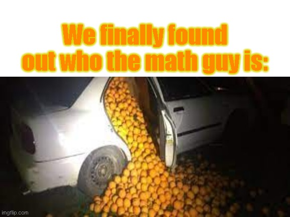 (O_O) | We finally found out who the math guy is: | image tagged in fun,math,orange | made w/ Imgflip meme maker