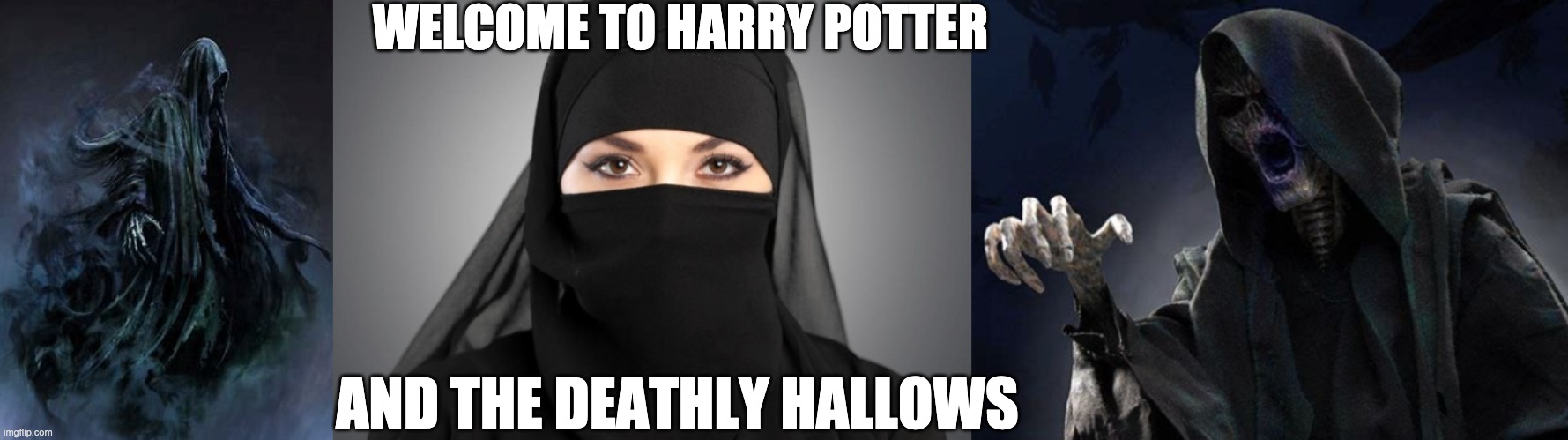 Muslim Women be like the DEMENTORS from Harry Potter | WELCOME TO HARRY POTTER; AND THE DEATHLY HALLOWS | image tagged in harry potter,confused muslim girl,memes,dank memes,harry potter meme,ghost | made w/ Imgflip meme maker