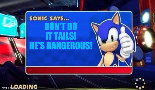 Sonic Says | DON'T DO IT TAILS! HE'S DANGEROUS! | image tagged in sonic says | made w/ Imgflip meme maker