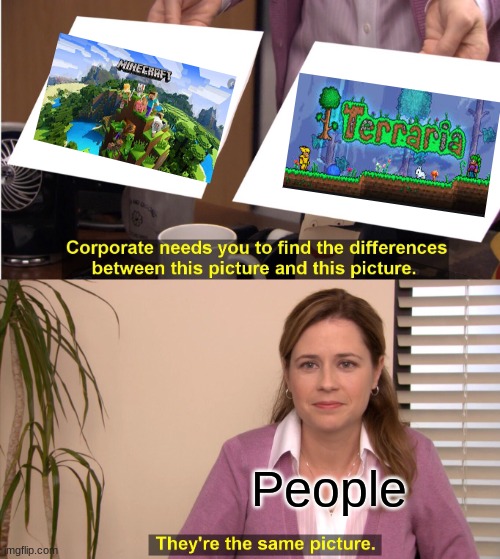 Minecraft Vs. Terraria | People | image tagged in memes,they're the same picture | made w/ Imgflip meme maker