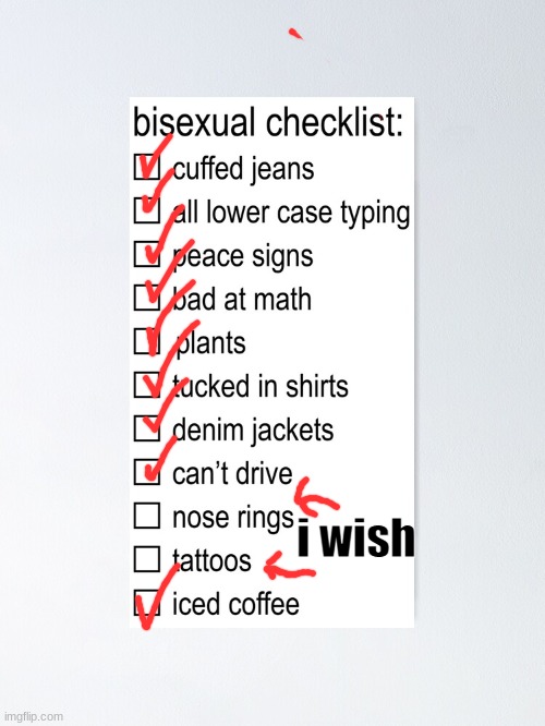 bisexual checklist | i wish | image tagged in bisexual checklist | made w/ Imgflip meme maker