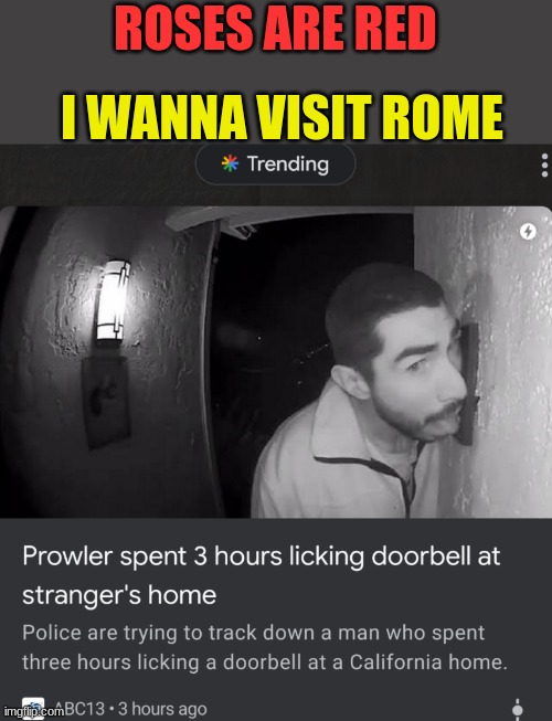 Just, why exactly? | I WANNA VISIT ROME; ROSES ARE RED | image tagged in funny,funny memes,memes,florida,florida man,lol so funny | made w/ Imgflip meme maker