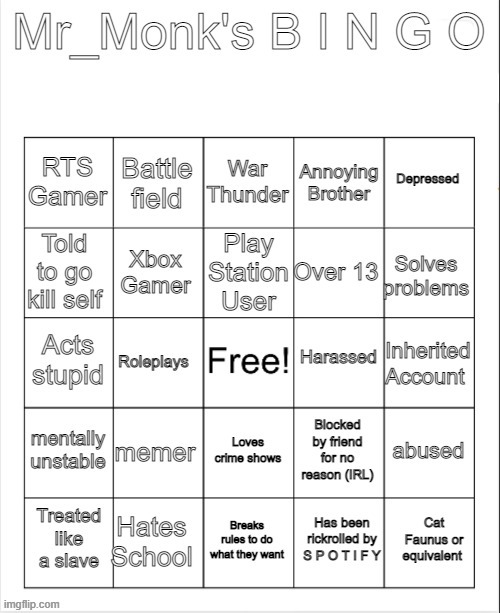 Mr_Monk Bingo | image tagged in mr_monk bingo | made w/ Imgflip meme maker