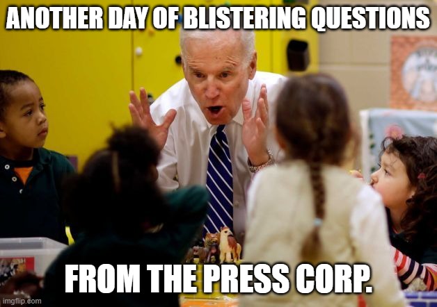The Biden Press Corp. | ANOTHER DAY OF BLISTERING QUESTIONS; FROM THE PRESS CORP. | image tagged in politics,joe biden,press conference,democrats | made w/ Imgflip meme maker
