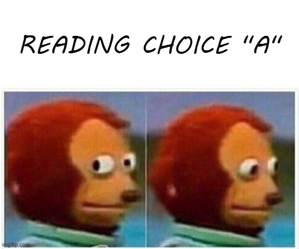 READING CHOICE "A" | image tagged in memes,monkey puppet | made w/ Imgflip meme maker