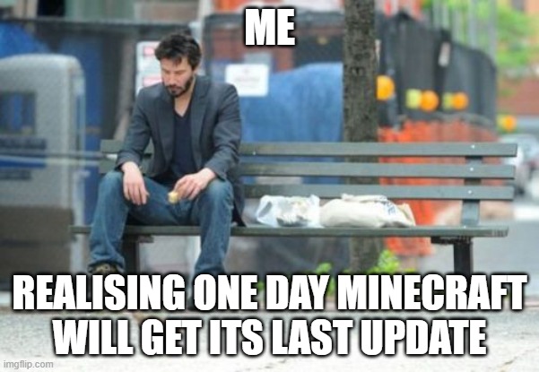 :( | ME; REALISING ONE DAY MINECRAFT WILL GET ITS LAST UPDATE | image tagged in memes,sad keanu | made w/ Imgflip meme maker