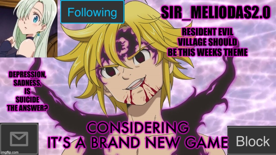 Sir_Meliodas2.0 Announcement Template | RESIDENT EVIL VILLAGE SHOULD BE THIS WEEKS THEME; CONSIDERING IT’S A BRAND NEW GAME | image tagged in sir_meliodas2 0 announcement template,disney killed star wars,star wars kills disney | made w/ Imgflip meme maker