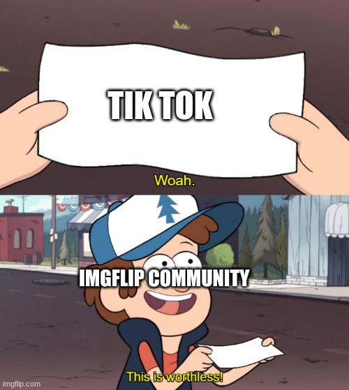 imgflip community does hate tik tok | TIK TOK; IMGFLIP COMMUNITY | image tagged in this is worthless | made w/ Imgflip meme maker