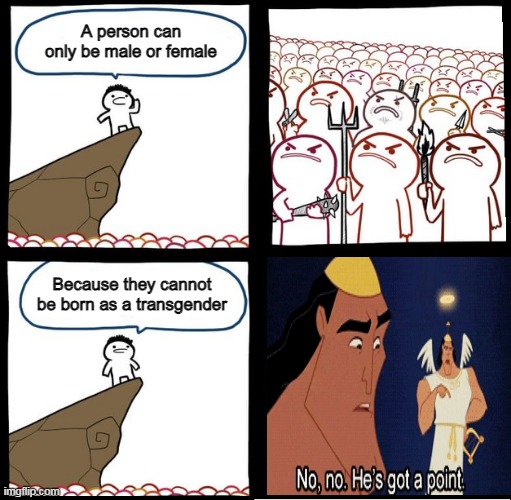 Feminists with 92 genders: And I took that personally... | A person can only be male or female; Because they cannot be born as a transgender | image tagged in preaching to the mob,lgbt,memes | made w/ Imgflip meme maker