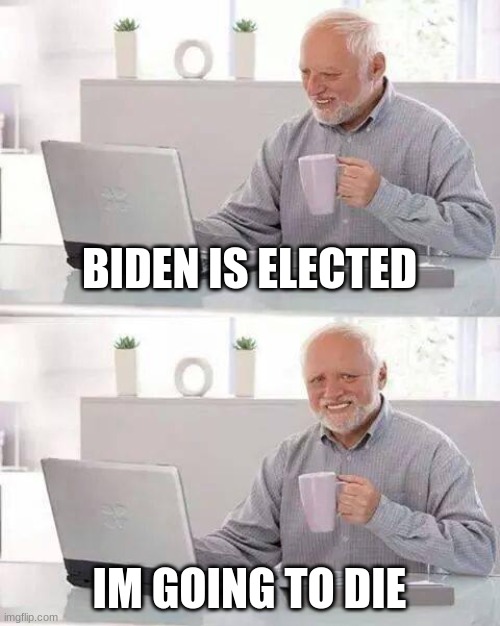 why biden why | BIDEN IS ELECTED; IM GOING TO DIE | image tagged in memes,hide the pain harold | made w/ Imgflip meme maker
