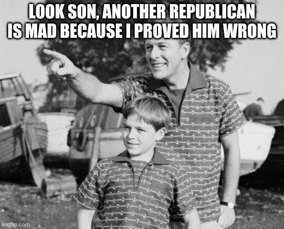 Look Son Meme | LOOK SON, ANOTHER REPUBLICAN IS MAD BECAUSE I PROVED HIM WRONG | image tagged in memes,look son | made w/ Imgflip meme maker