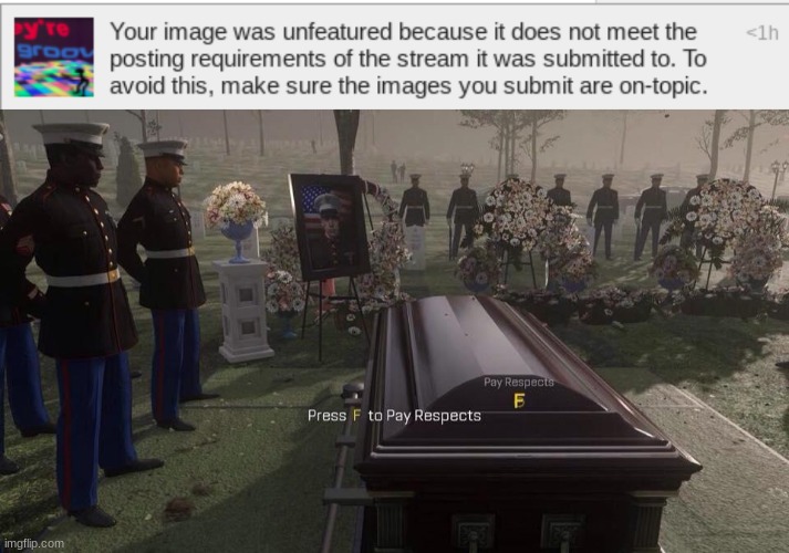 nooooo not they're groovin :( | image tagged in press f to pay respects | made w/ Imgflip meme maker