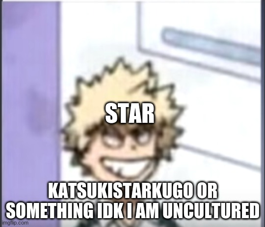 Bakugo sero smile | STAR; KATSUKISTARKUGO OR SOMETHING IDK I AM UNCULTURED | image tagged in bakugo sero smile | made w/ Imgflip meme maker