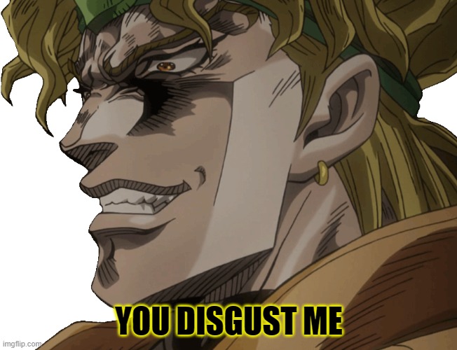 Dio hates simp | YOU DISGUST ME | image tagged in dio,jojo | made w/ Imgflip meme maker