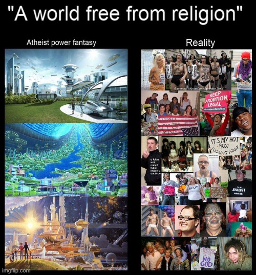 Atheism is degeneracy and will inevitably lead to a dystopian, cold, dark confusing world based only on pure primal instinct | image tagged in atheism | made w/ Imgflip meme maker