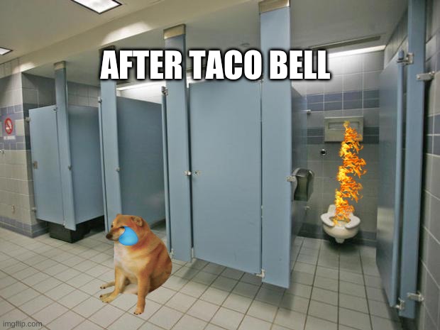 Bathroom stall |  AFTER TACO BELL | image tagged in bathroom stall | made w/ Imgflip meme maker