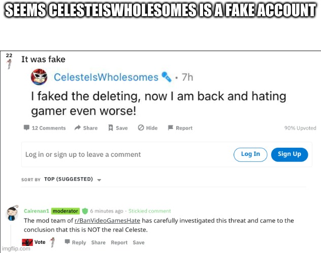 SEEMS CELESTEISWHOLESOMES IS A FAKE ACCOUNT | image tagged in blank white template | made w/ Imgflip meme maker