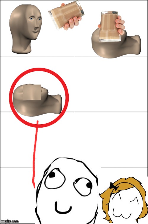 Meme man and choccy milk part 1 (it was on February 2, 2020) | image tagged in eight panel rage comic maker | made w/ Imgflip meme maker