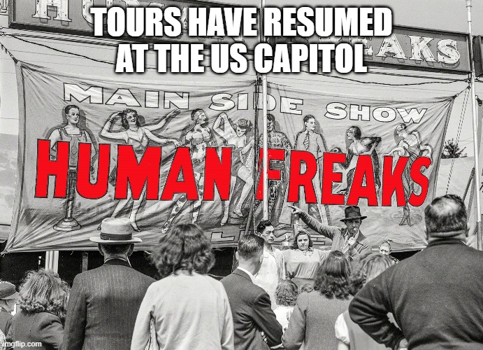 Human Freaks | TOURS HAVE RESUMED AT THE US CAPITOL | image tagged in washington dc,congress | made w/ Imgflip meme maker