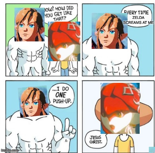Zelda | ZELDA SCREAMS AT ME | image tagged in i do one push-up | made w/ Imgflip meme maker