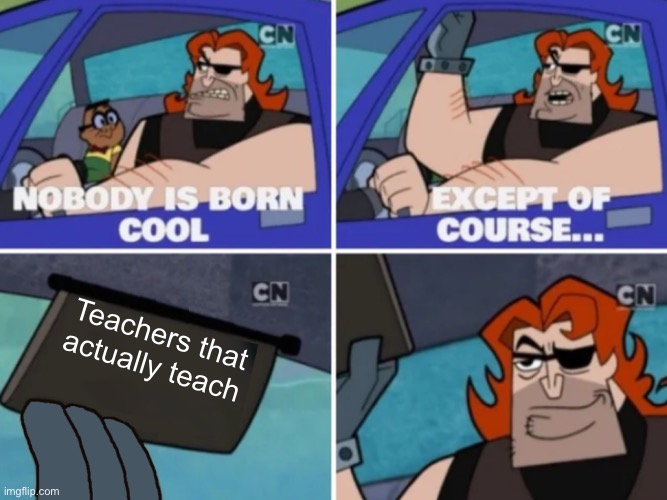 Nobody’s born cool | Teachers that actually teach | image tagged in nobody s born cool | made w/ Imgflip meme maker