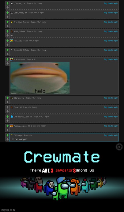 ARE; 3; S | image tagged in among us crewmate | made w/ Imgflip meme maker