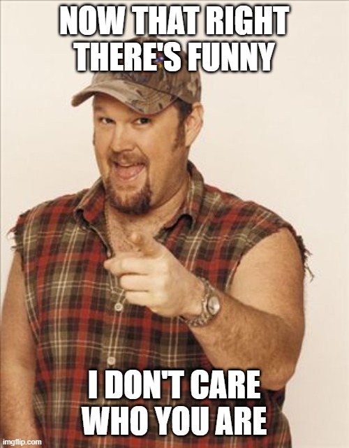 Larry The Cable Guy | NOW THAT RIGHT THERE'S FUNNY I DON'T CARE WHO YOU ARE | image tagged in larry the cable guy | made w/ Imgflip meme maker