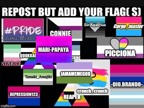 Repost with your flag(s) and username | MARI-PAPAYA | image tagged in pride,lgbtq,love yourself | made w/ Imgflip meme maker