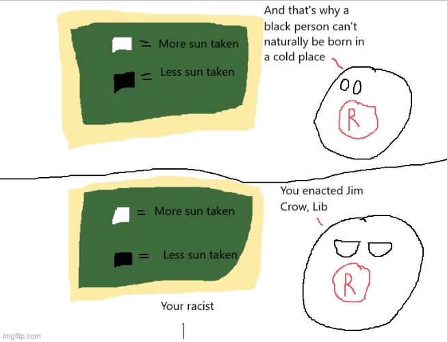 Republicans correctly explaining why a black person can't naturally be born in some place like Russia or the Nordics | image tagged in comics,republicans | made w/ Imgflip meme maker