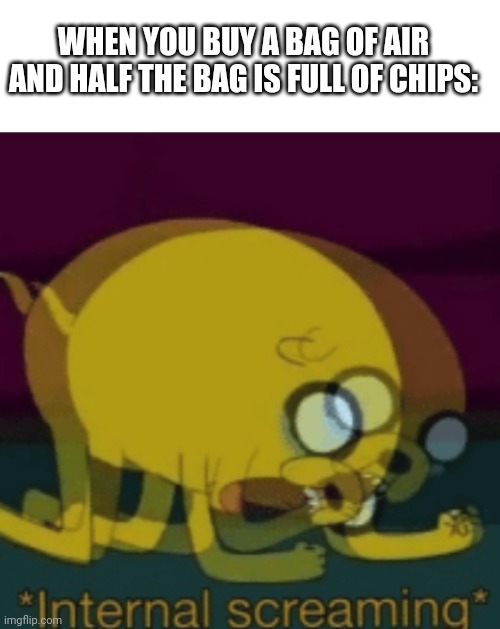 WHEN YOU BUY A BAG OF AIR AND HALF THE BAG IS FULL OF CHIPS: | image tagged in chips | made w/ Imgflip meme maker