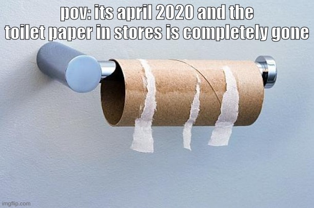 the dark time | pov: its april 2020 and the toilet paper in stores is completely gone | image tagged in no more toilet paper | made w/ Imgflip meme maker