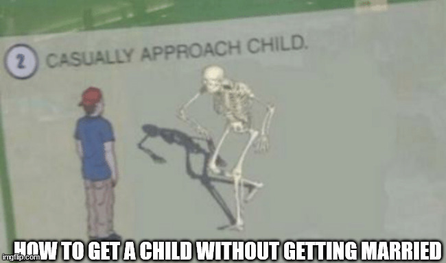 Casually Approach Child | HOW TO GET A CHILD WITHOUT GETTING MARRIED | image tagged in casually approach child | made w/ Imgflip meme maker