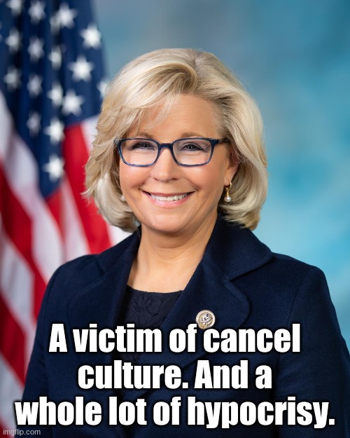 Cancelled | A victim of cancel culture. And a whole lot of hypocrisy. | image tagged in liz cheney,conservative hypocrisy | made w/ Imgflip meme maker