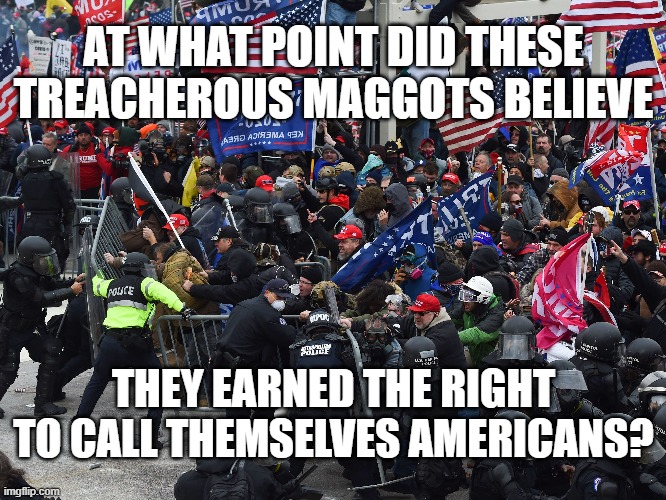 AT WHAT POINT DID THESE TREACHEROUS MAGGOTS BELIEVE; THEY EARNED THE RIGHT TO CALL THEMSELVES AMERICANS? | made w/ Imgflip meme maker