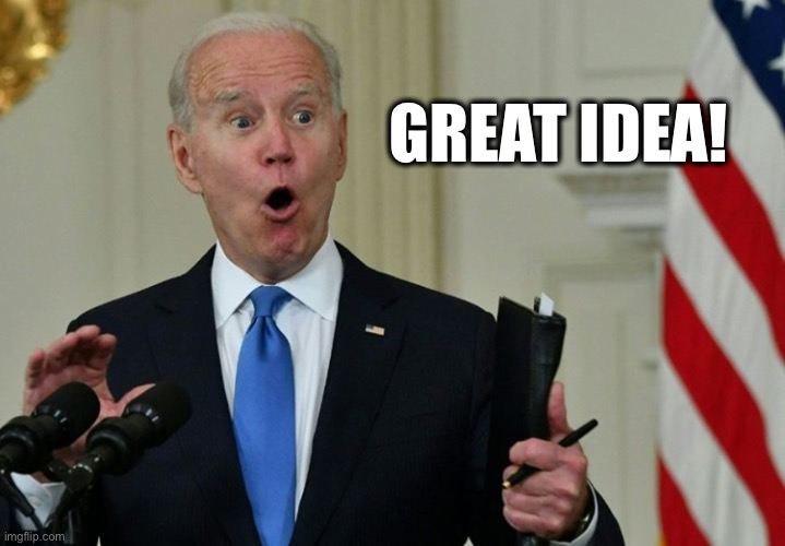 Biden whoa | GREAT IDEA! | image tagged in biden whoa | made w/ Imgflip meme maker