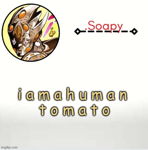 Soap ger temp | i a m a h u m a n 
t o m a t o | image tagged in soap ger temp | made w/ Imgflip meme maker