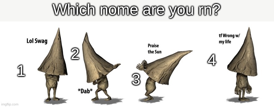 Which nome are you rn? 2; 4; 1; 3 | made w/ Imgflip meme maker