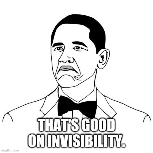 Not Bad Obama Meme | THAT'S GOOD ON INVISIBILITY. | image tagged in memes,not bad obama | made w/ Imgflip meme maker