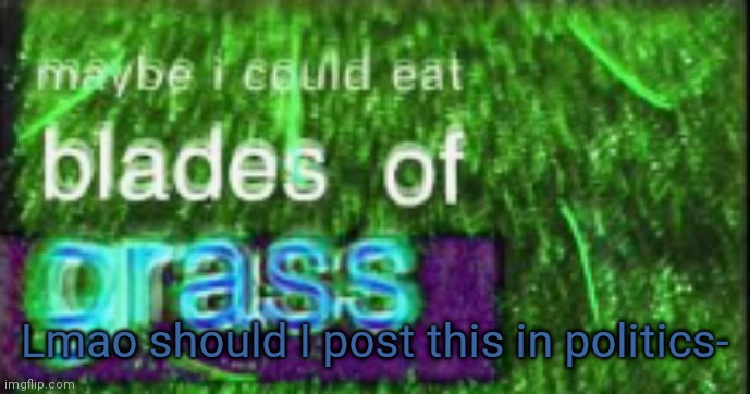 Maybe I could eat blades of grass | Lmao should I post this in politics- | image tagged in maybe i could eat blades of grass | made w/ Imgflip meme maker