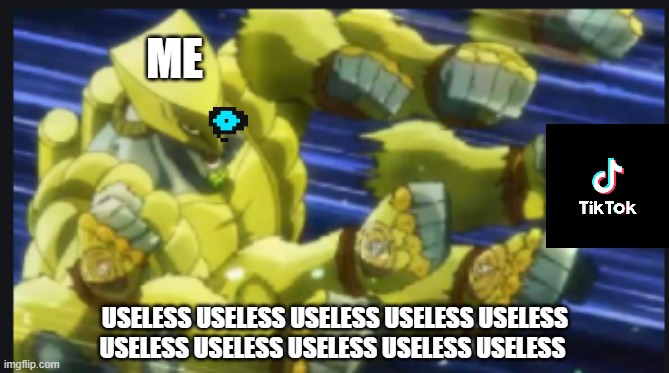 useless useless useless! | ME; USELESS USELESS USELESS USELESS USELESS USELESS USELESS USELESS USELESS USELESS | image tagged in useless useless useless,funny,memes,tik tok sucks,tiktok sucks,jojo's bizarre adventure | made w/ Imgflip meme maker