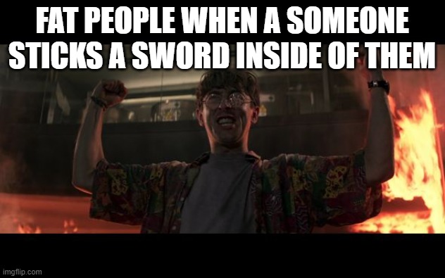 Idk why i did this, my friend dared me to anyways | FAT PEOPLE WHEN A SOMEONE STICKS A SWORD INSIDE OF THEM | image tagged in i am invincible | made w/ Imgflip meme maker