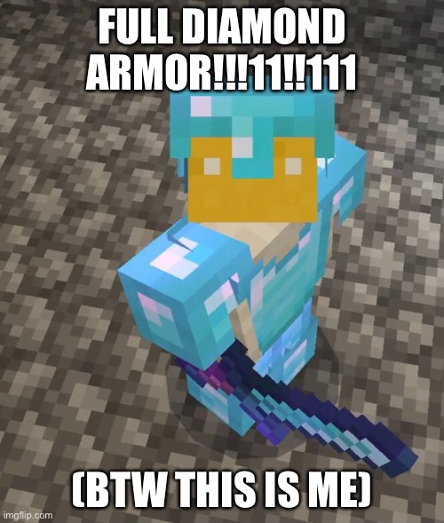 1!!11!!!11!!11 | FULL DIAMOND ARMOR!!!11!!111; (BTW THIS IS ME) | made w/ Imgflip meme maker