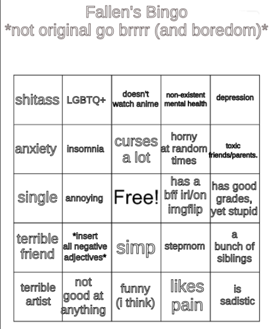 fallen bingo Blank Meme Template