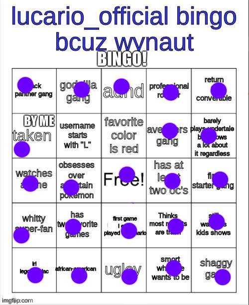 bingo | BINGO! BY ME | image tagged in bingo | made w/ Imgflip meme maker