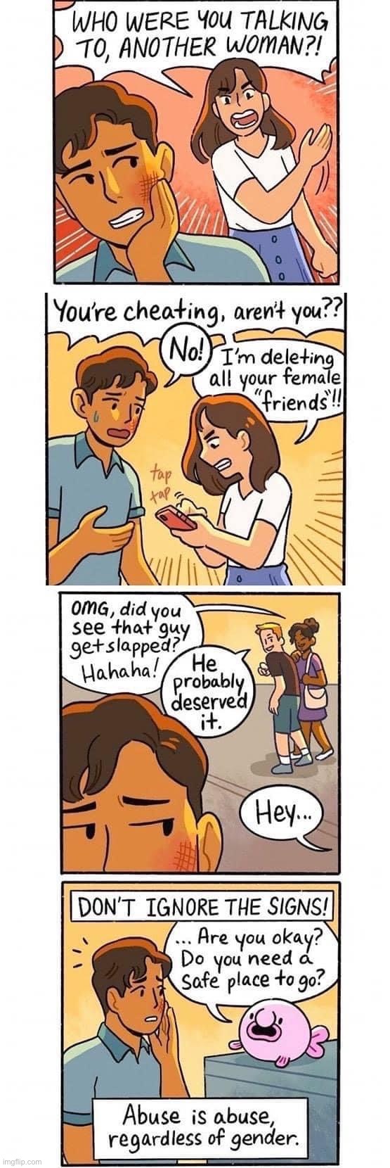 Learn to recognize an abusive relationship, whatever your gender. | image tagged in abusive relationship | made w/ Imgflip meme maker
