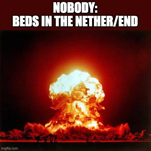 Nuclear Explosion Meme | NOBODY:
BEDS IN THE NETHER/END | image tagged in memes,nuclear explosion | made w/ Imgflip meme maker