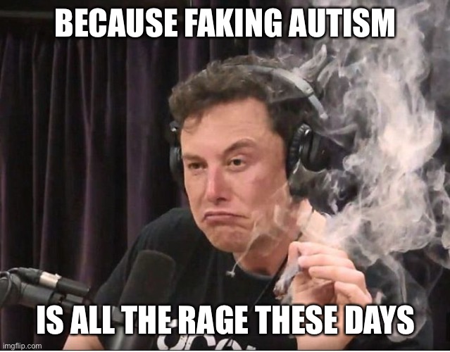 Elon Musk smoking a joint | BECAUSE FAKING AUTISM; IS ALL THE RAGE THESE DAYS | image tagged in elon musk smoking a joint,autism,aspergers,so true,new normal | made w/ Imgflip meme maker