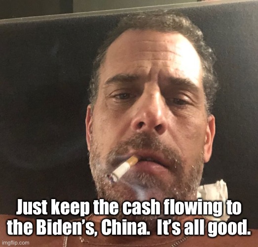 Hunter Biden | Just keep the cash flowing to the Biden’s, China.  It’s all good. | image tagged in hunter biden | made w/ Imgflip meme maker