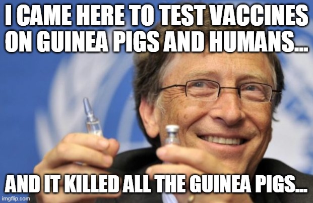 Bill Gates loves Vaccines | I CAME HERE TO TEST VACCINES ON GUINEA PIGS AND HUMANS... AND IT KILLED ALL THE GUINEA PIGS... | image tagged in bill gates loves vaccines | made w/ Imgflip meme maker